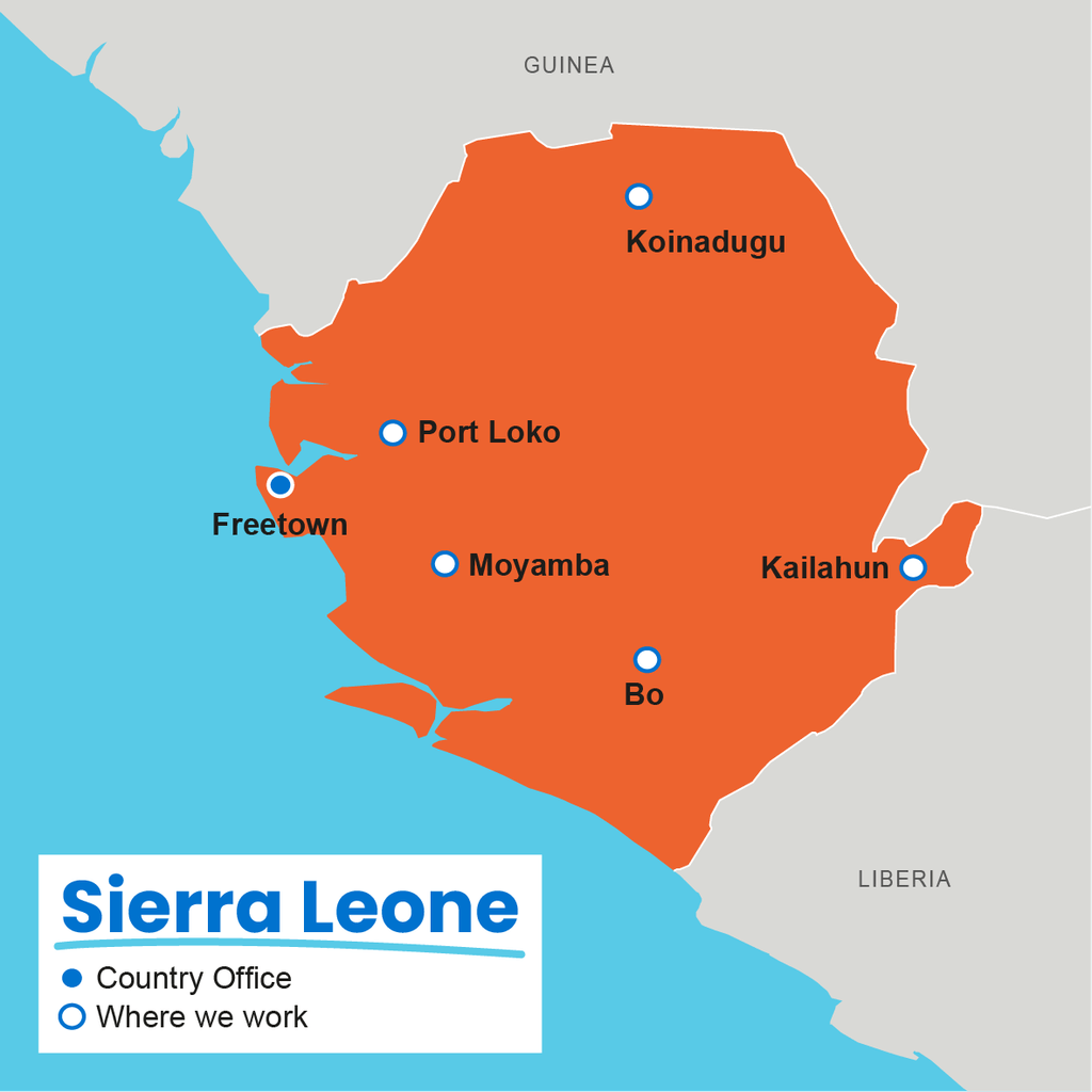 A map of where Plan International works in Sierra Leone.